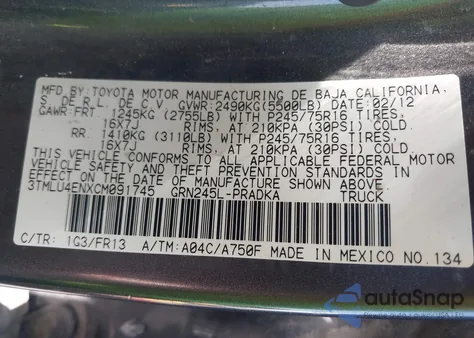 2012 Toyota Tacoma Base V6 from USA, damaged, VIN 3TMLU4ENXCM091745
